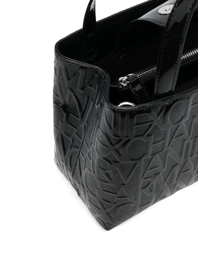 Shop Armani Exchange All-over Embossed Logo Tote In Black