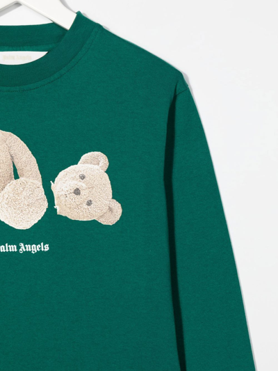Palm Angels Teddy Bear Motif Cotton Sweatshirt In Green