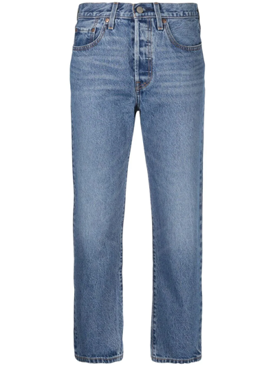 Shop Levi's 501® Cropped Straight-leg Jeans In Blue
