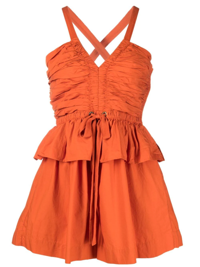 Shop Ulla Johnson Marren Ruched Cotton Playsuit In Orange