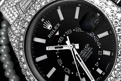 Pre-owned Rolex Sky Dweller Black Dial Stainless Steel 326934 Custom Diamond Watch With Ba