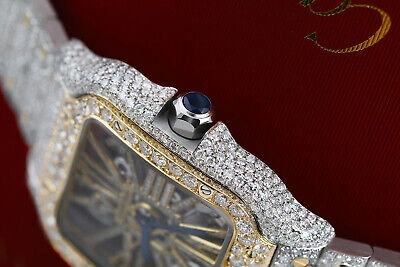 Pre-owned Cartier Santos De  Skeleton Custom Diamond Two Tone Yellow Watch Whsa0019