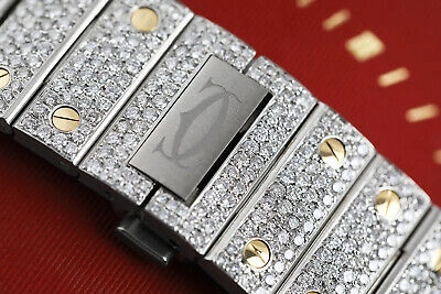 Pre-owned Cartier Santos De  Skeleton Custom Diamond Two Tone Yellow Watch Whsa0019