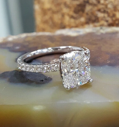 Pre-owned King Of Jewelry 2.50 Ct Cushion Cut Diamond Pave Set 14k White Gold Engagement Ring J, Vs2 Gia