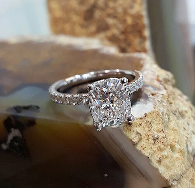 Pre-owned King Of Jewelry 2.50 Ct Cushion Cut Diamond Pave Set 14k White Gold Engagement Ring J, Vs2 Gia