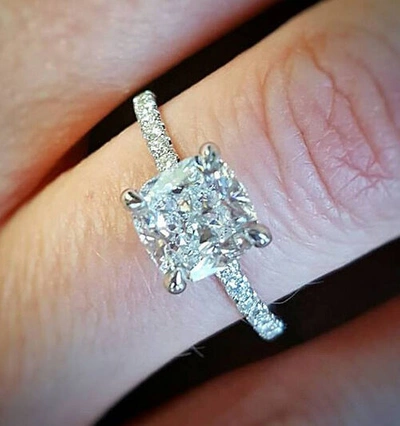 Pre-owned King Of Jewelry 2.50 Ct Cushion Cut Diamond Pave Set 14k White Gold Engagement Ring J, Vs2 Gia