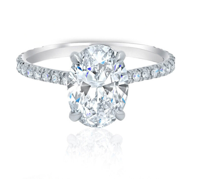 Pre-owned Tiffany & Co Gia Certified 2.00 Ct Oval Cut Diamond Engagement Pave Style Ring 18k White Gold In H (near Colorless)