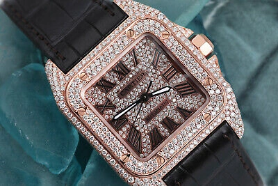 Pre owned Cartier Santos  Rose Gold mm Custom Diamond Watch