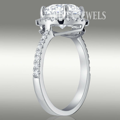 Pre-owned Arista Jewels 2.42 Ct Brilliant Round Forever Moissanite Solid Platinum Halo Engagement Ring In White