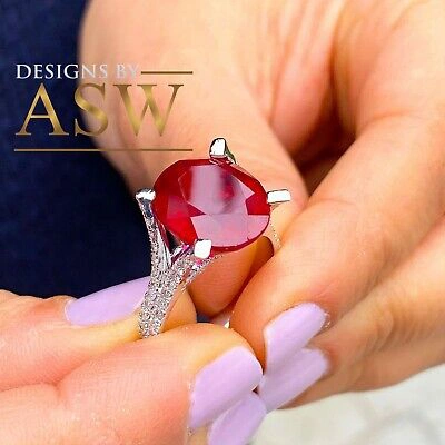 Pre-owned Halo 14k White Gold Oval Cut Ruby And Round Diamond Split Shank Design Ring 12.65ct In Red