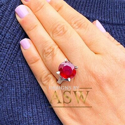 Pre-owned Halo 14k White Gold Oval Cut Ruby And Round Diamond Split Shank Design Ring 12.65ct In Red