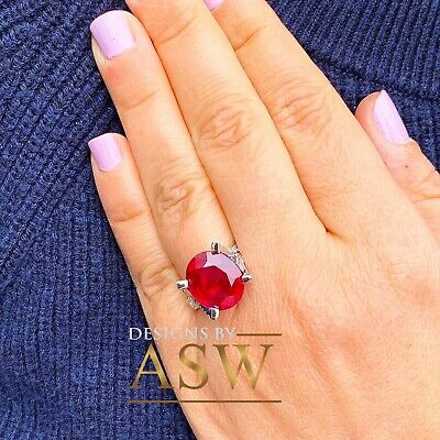 Pre-owned Halo 14k White Gold Oval Cut Ruby And Round Diamond Split Shank Design Ring 12.65ct In Red