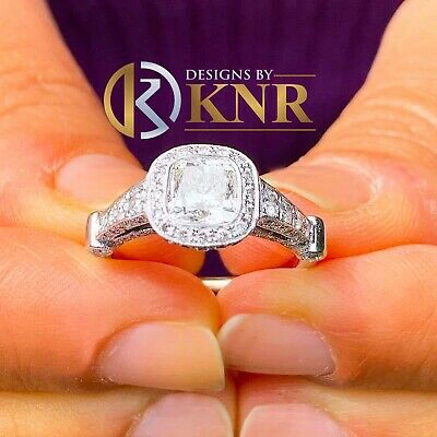Pre-owned Knr 14k White Gold Cushion Cut Diamond Engagement Ring Bezel Bridal Natural 1.65ctw