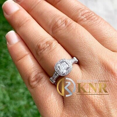 Pre-owned Knr 14k White Gold Cushion Cut Diamond Engagement Ring Bezel Bridal Natural 1.65ctw