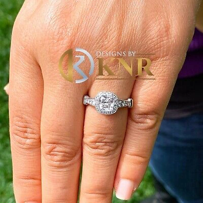Pre-owned Knr 14k White Gold Cushion Cut Diamond Engagement Ring Bezel Bridal Natural 1.65ctw