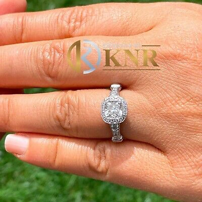 Pre-owned Knr 14k White Gold Cushion Cut Diamond Engagement Ring Bezel Bridal Natural 1.65ctw