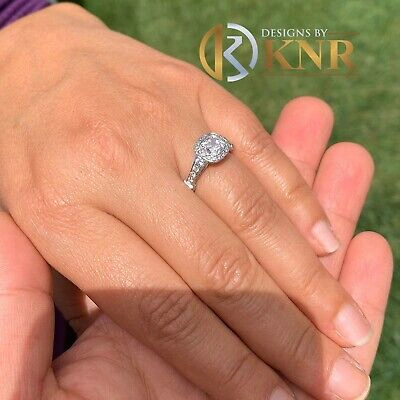 Pre-owned Knr 14k White Gold Cushion Cut Diamond Engagement Ring Bezel Bridal Natural 1.65ctw