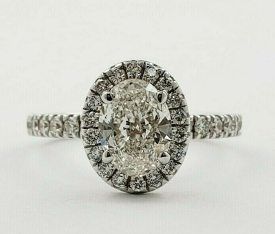 Pre-owned Tiffany & Co Gia Certified 1.70 Ct Oval Shape Diamond 18k Engagement Halo Pave Style Ring