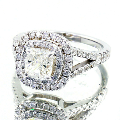 Pre-owned Tiffany & Co Gia Certified 2.56 Ctw Diamond Engagement Ring Cushion Cut 14k White Gold