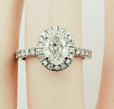 Pre-owned Tiffany & Co Gia Certified 1.70 Ct Oval Shape Diamond 18k Engagement Halo Pave Style Ring