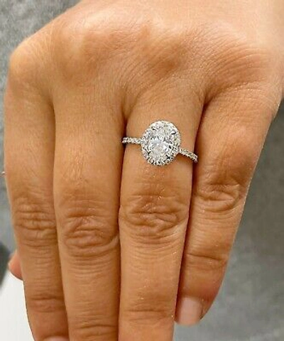 Pre-owned Gia Certified 14k Solid White Gold Oval Cut Diamond Engagement Ring Halo 1.70ctw