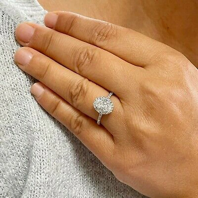 Pre-owned Gia Certified 14k Solid White Gold Oval Cut Diamond Engagement Ring Halo 1.70ctw