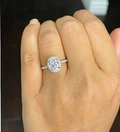 Pre-owned Gia Certified 14k Solid White Gold Oval Cut Diamond Engagement Ring Halo 1.70ctw
