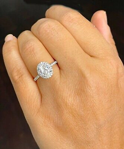 Pre-owned Gia Certified 14k Solid White Gold Oval Cut Diamond Engagement Ring Halo 1.70ctw