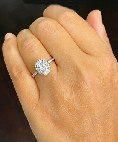 Pre-owned Gia Certified 14k Solid White Gold Oval Cut Diamond Engagement Ring Halo 1.70ctw