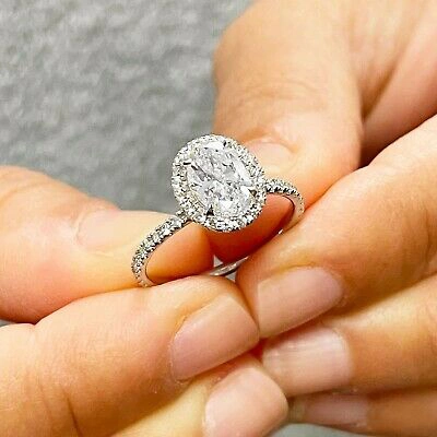 Pre-owned Gia Certified 14k Solid White Gold Oval Cut Diamond Engagement Ring Halo 1.70ctw