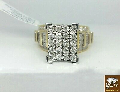 Pre-owned Globalwatches10 Real 2ct Diamond Solid 10k Yellow Gold Ladies Ring Anniversary Wedding Baguette In White