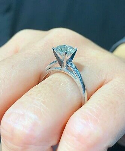 Pre-owned Knr Gia Certified 14k Solid White Gold Round Cut Diamond Engagement Ring 1.00ctw