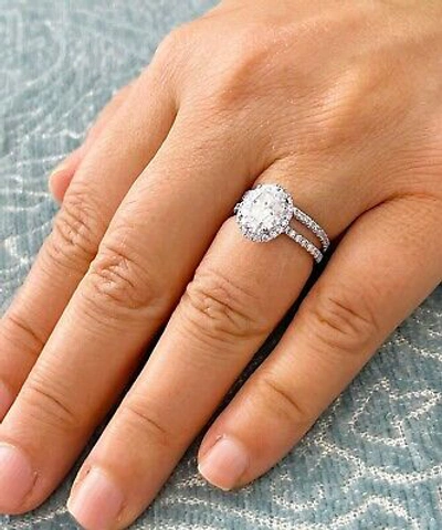 Pre-owned Gia Certified 14k Solid White Gold Oval Cut Diamond Engagement Ring Halo 1.90ct