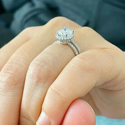 Pre-owned Gia Certified 14k Solid White Gold Oval Cut Diamond Engagement Ring Halo 1.90ct