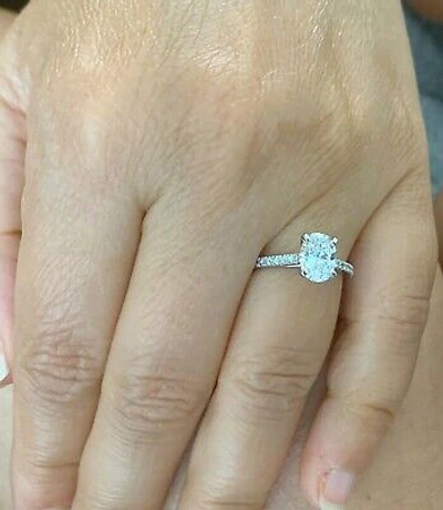 Pre-owned Knr Gia Certified 14k Solid White Gold Oval Cut Diamond Engagement Ring 1.70ctw