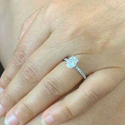 Pre-owned Knr Gia Certified 14k Solid White Gold Oval Cut Diamond Engagement Ring 1.70ctw