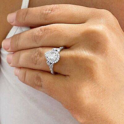 Pre-owned Gia Certified 14k Solid White Gold Pear Cut Diamond Engagement Ring Halo 2.50ctw In White/colorless