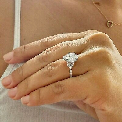 Pre-owned Gia Certified 14k Solid White Gold Pear Cut Diamond Engagement Ring Halo 2.50ctw In White/colorless