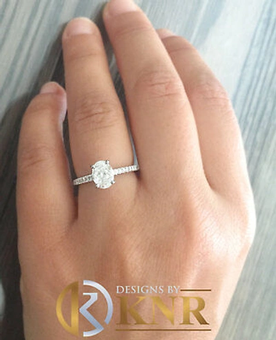 Pre-owned Halo 14k White Gold Oval Cut Natural Diamond Engagement Ring Art Deco Prong Set 1.15