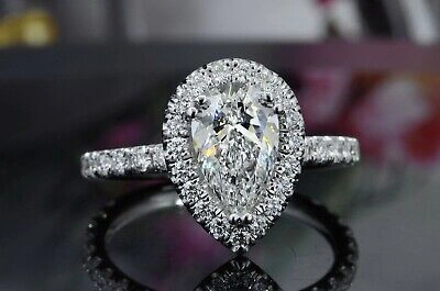 Pre-owned King Of Jewelry Halo 1.50 Ct Tear Drop Pear Cut Diamond Pave Engagement Ring Gia H Vs2 Authentic