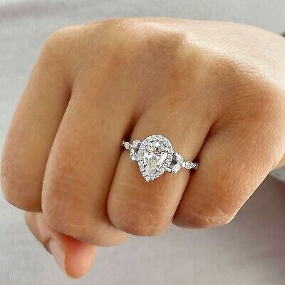 Pre-owned Gia Certified 14k Solid White Gold Pear Cut Diamond Engagement Ring Halo 2.50ctw In White/colorless