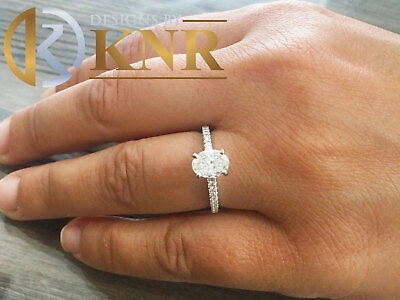 Pre-owned Halo 14k White Gold Oval Cut Natural Diamond Engagement Ring Art Deco Prong Set 1.15
