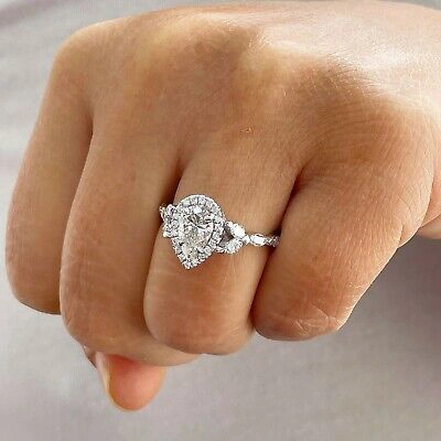 Pre-owned Gia Certified 14k Solid White Gold Pear Cut Diamond Engagement Ring Halo 2.50ctw In White/colorless