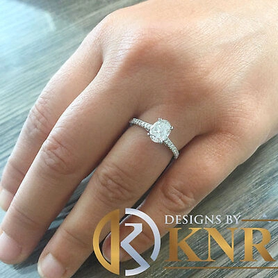 Pre-owned Halo 14k White Gold Oval Cut Natural Diamond Engagement Ring Art Deco Prong Set 1.15