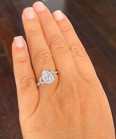 Pre-owned Gia Certified 14k Solid White Gold Pear Cut Diamond Engagement Ring Halo 2.50ctw In White/colorless
