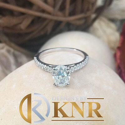 Pre-owned Halo 14k White Gold Oval Cut Natural Diamond Engagement Ring Art Deco Prong Set 1.15