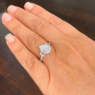Pre-owned Gia Certified 14k Solid White Gold Pear Cut Diamond Engagement Ring Halo 2.50ctw In White/colorless