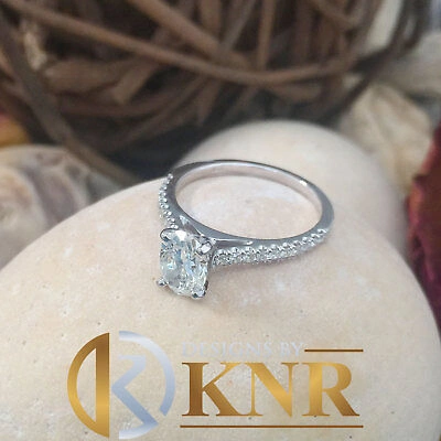 Pre-owned Halo 14k White Gold Oval Cut Natural Diamond Engagement Ring Art Deco Prong Set 1.15