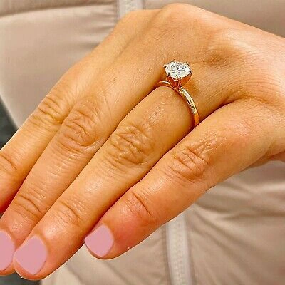 Pre-owned Knr Gia Certified 14k Solid Rose Gold Round Cut Diamond Engagement Ring 1.00ct In White