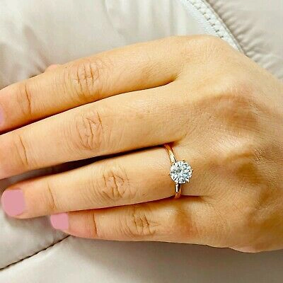 Pre-owned Knr Gia Certified 14k Solid Rose Gold Round Cut Diamond Engagement Ring 1.00ct In White